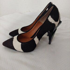 Fendi Italy Brown White Calf-hair Pointed Toe Diamond Cut Heeled Pump Size 36.5